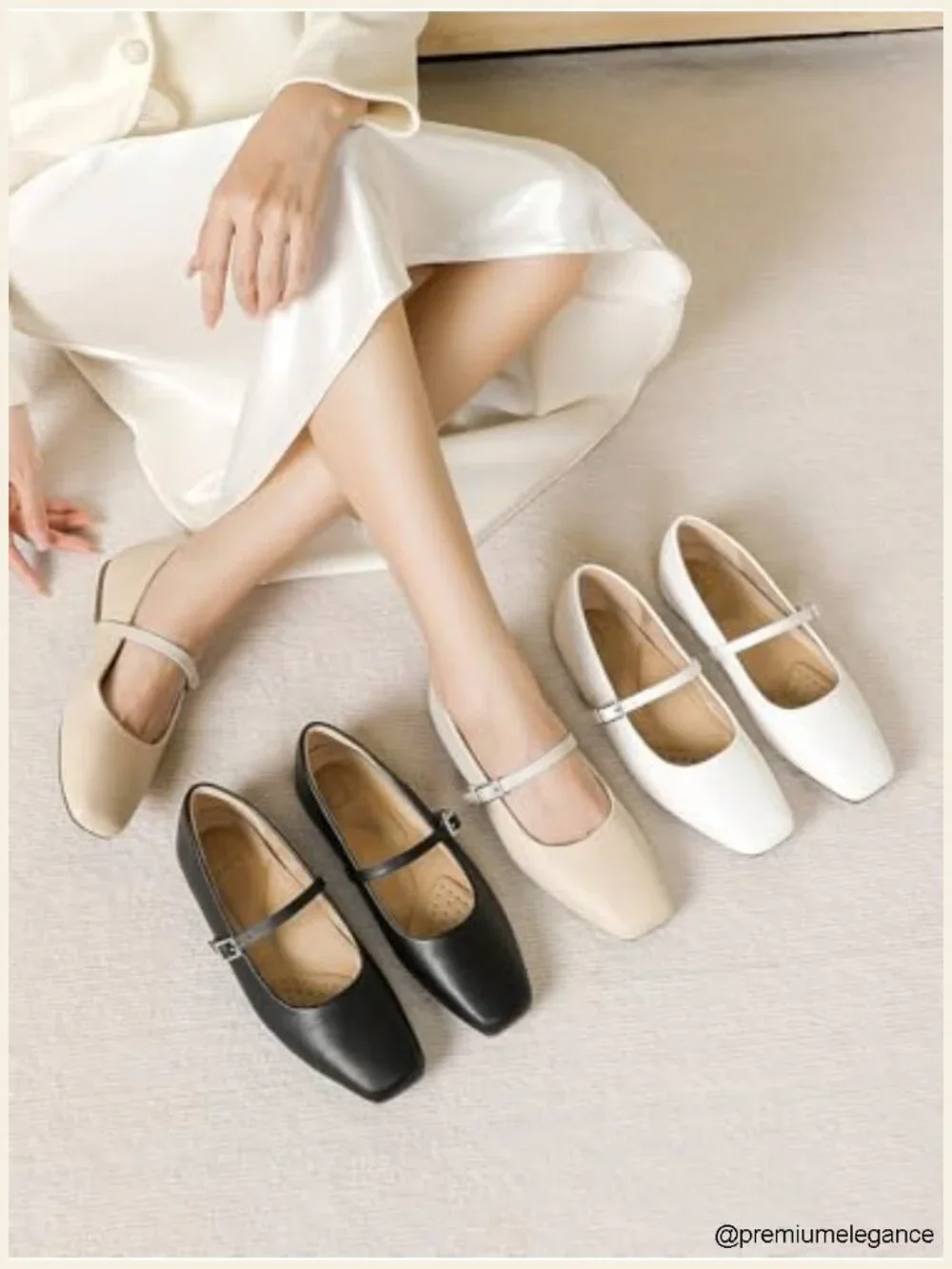 Women's Square Toe Mary Jane Ballet Flats Adjustable Strap Soft Faux Leather